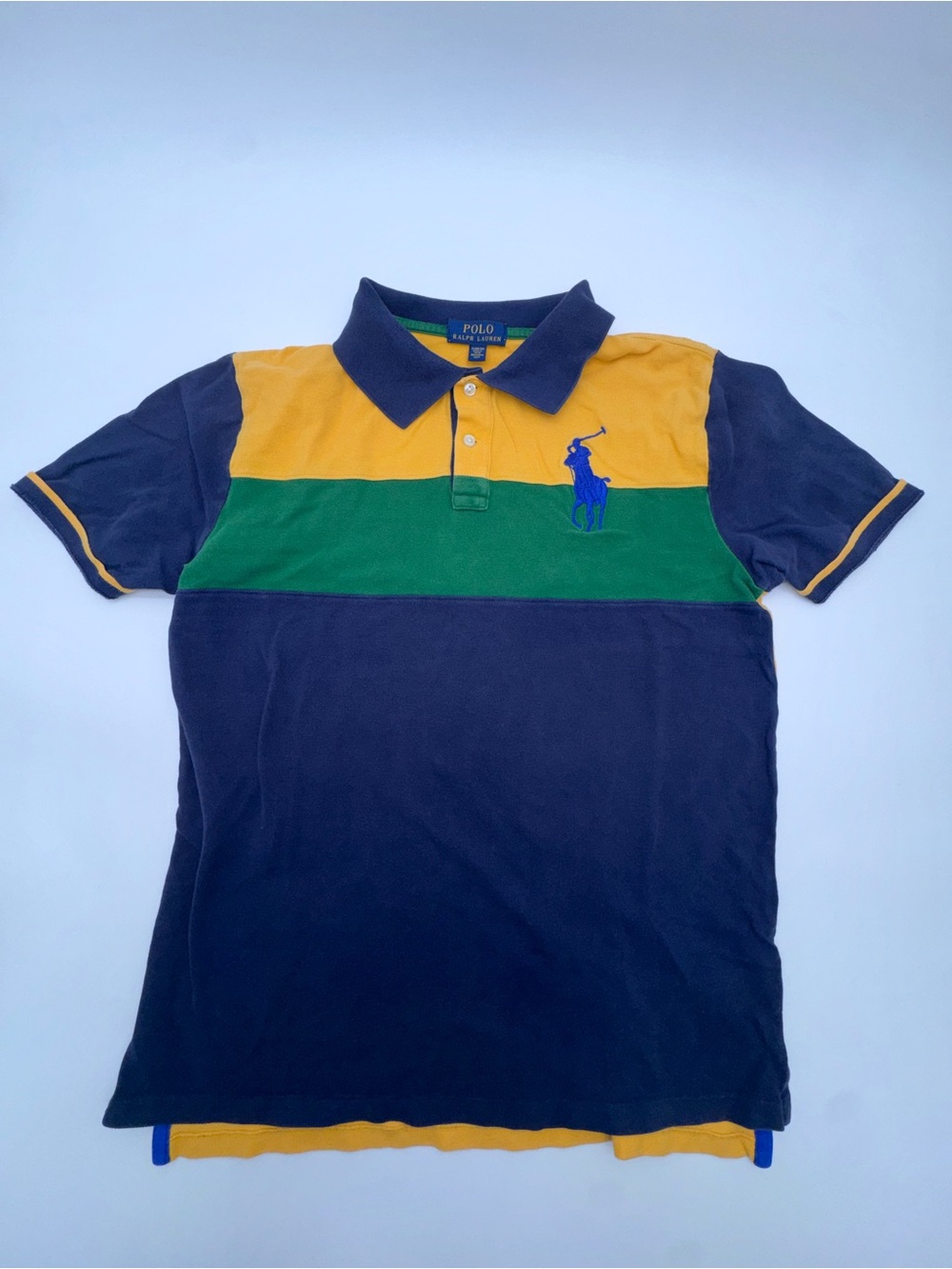 Polo by Ralph Lauren Men’s Striped Polo Shirt — Navy, Green & Yellow